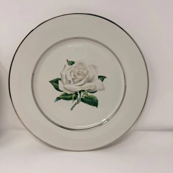 Set of 2 Embassy Vitrified White Rose - Dinner Plate - 10 1/8" Diameter - Picture 7 of 11